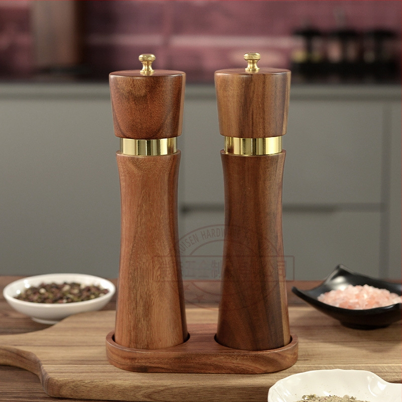 Medinis pipirų malūnas, rankinis, keraminis šerdis, akacijos medienos pipirai, jūros druska, daugiafunkcis malūnėlis, buitiniai, daugiafunkciai virtuvės įrankiai