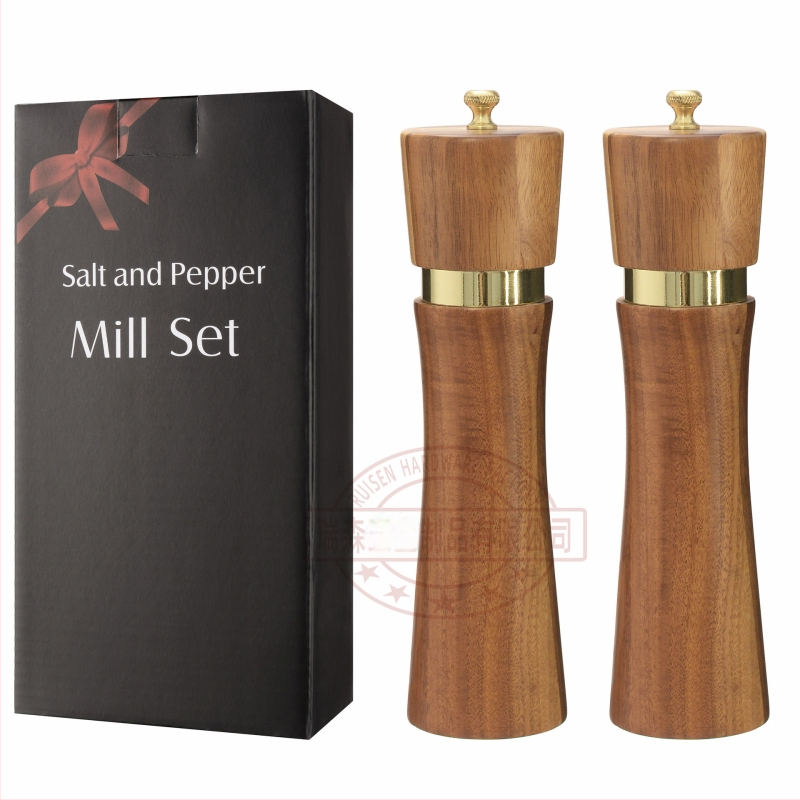 Medinis pipirų malūnas, rankinis, keraminis šerdis, akacijos medienos pipirai, jūros druska, daugiafunkcis malūnėlis, buitiniai, daugiafunkciai virtuvės įrankiai