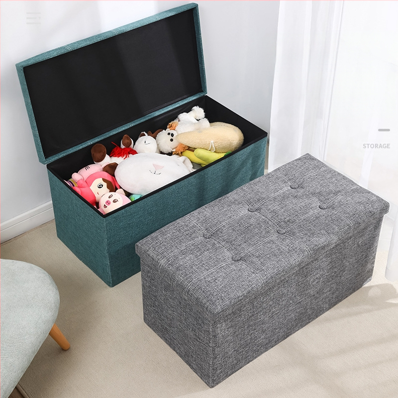 Табуретка за съхранение от плат, многофункционална табуретка за сядане и преобличане на обувки, малка табуретка за диван, сгъваема кутия за съхранение, кутия за домакинско съхранение