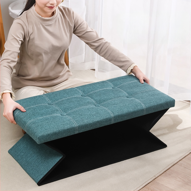 Табуретка за съхранение от плат, многофункционална табуретка за сядане и преобличане на обувки, малка табуретка за диван, сгъваема кутия за съхранение, кутия за домакинско съхранение