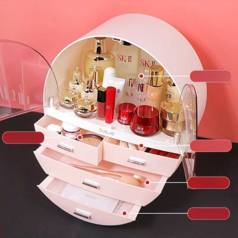 Viegla, grezna, lielas ietilpības ādas kopšanas uzglabāšanas kaste, tualetes galdiņš, putekļu necaurlaidīga kosmētikas uzglabāšanas kaste, caurspīdīga, ērta uzglabāšanas kaste