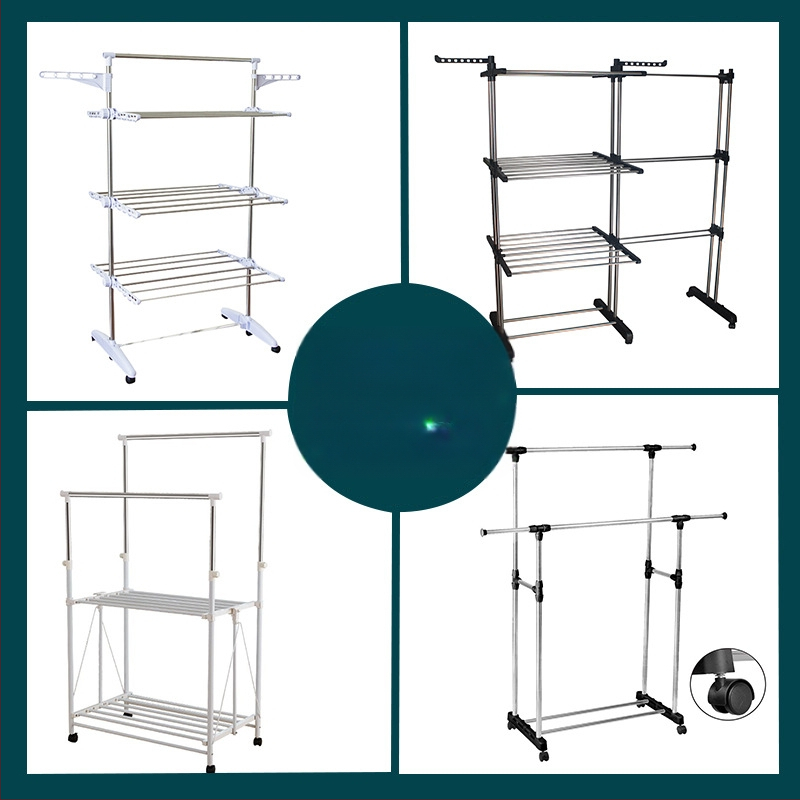 Egy- és kétrúddal vastagított rozsdamentes acél ruhaakasztó beltéri otthoni erkély szárító paplan mozgatható behúzható ruhaakasztó padló