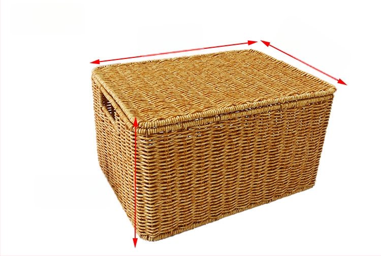 Tárolókosár fedéllel, rattan utánzattal, illeszkedő kosár, nulla élelmiszerkosár, vegyes, dupla fogantyúval, nappali konyha, asztali gyümölcstároló kosár