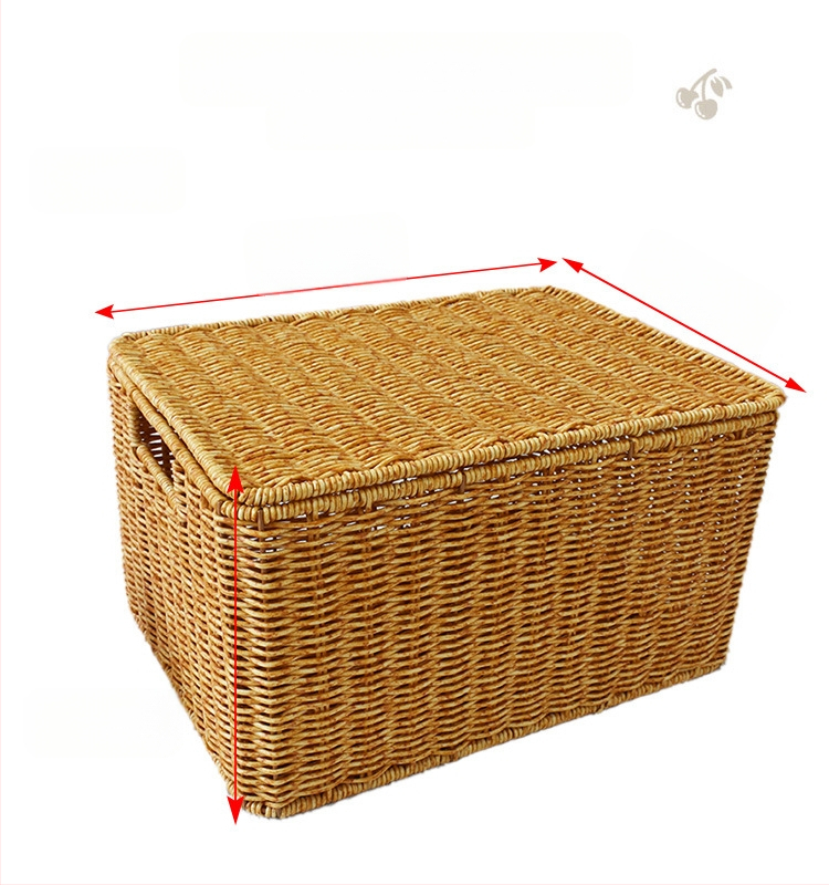 Tárolókosár fedéllel, rattan utánzattal, illeszkedő kosár, nulla élelmiszerkosár, vegyes, dupla fogantyúval, nappali konyha, asztali gyümölcstároló kosár