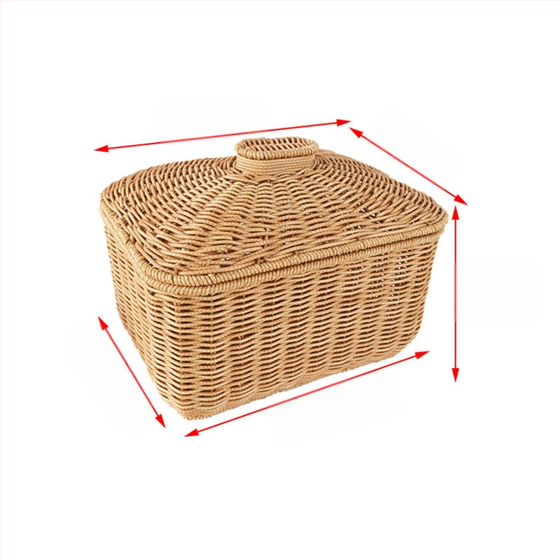 Tárolókosár fedéllel, rattan utánzattal, illeszkedő kosár, nulla élelmiszerkosár, vegyes, dupla fogantyúval, nappali konyha, asztali gyümölcstároló kosár