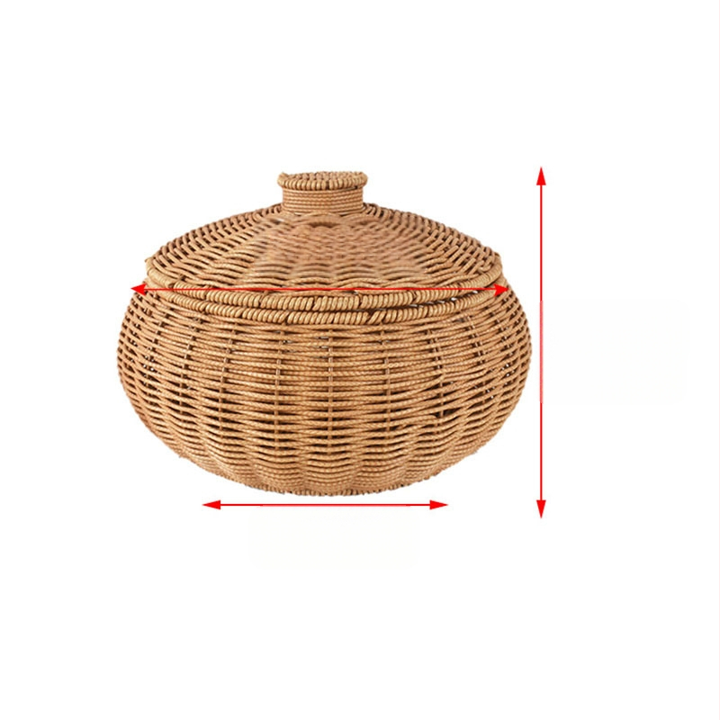 Tárolókosár fedéllel, rattan utánzattal, illeszkedő kosár, nulla élelmiszerkosár, vegyes, dupla fogantyúval, nappali konyha, asztali gyümölcstároló kosár