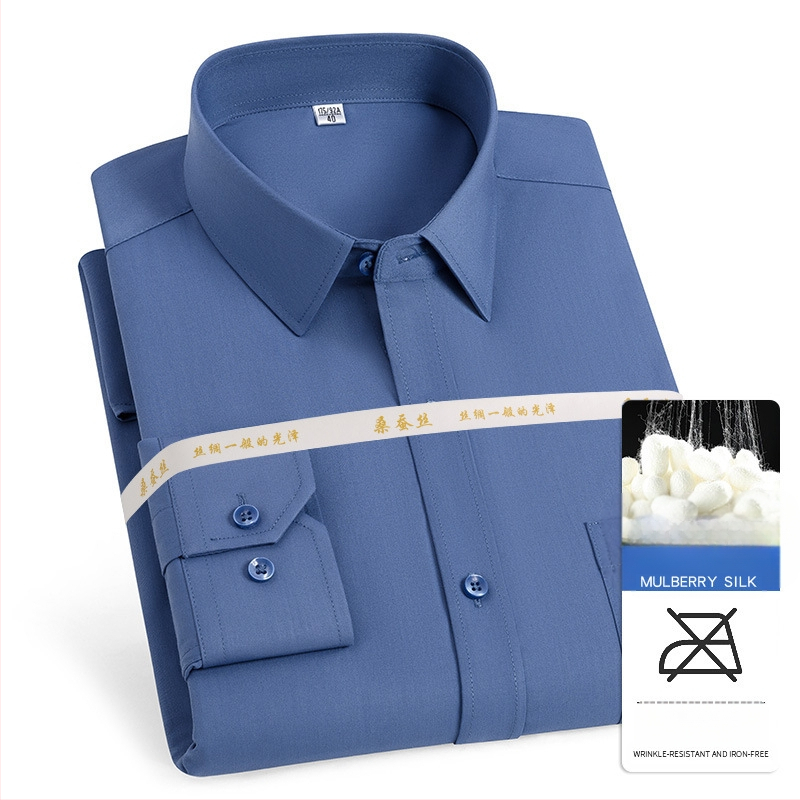 2025 tavaszi és őszi új férfi fiatal és középkorú Lassel üzleti divatos hétköznapi hosszú ujjú ing eper selyemmel