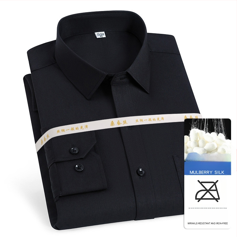 2025 tavaszi és őszi új férfi fiatal és középkorú Lassel üzleti divatos hétköznapi hosszú ujjú ing eper selyemmel