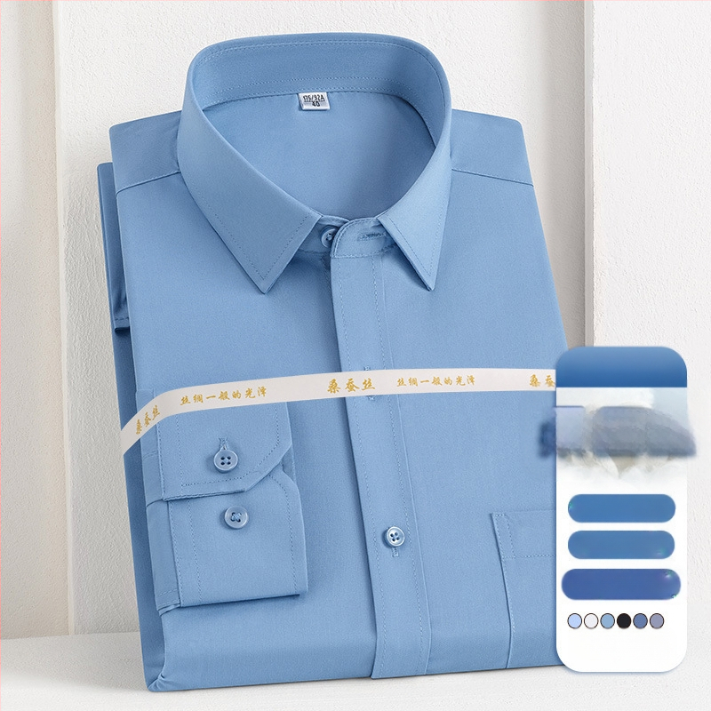 2025 tavaszi és őszi új férfi fiatal és középkorú Lassel üzleti divatos hétköznapi hosszú ujjú ing eper selyemmel