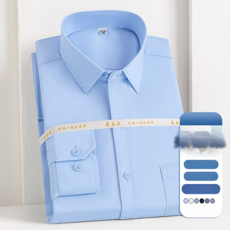 2025 tavaszi és őszi új férfi fiatal és középkorú Lassel üzleti divatos hétköznapi hosszú ujjú ing eper selyemmel