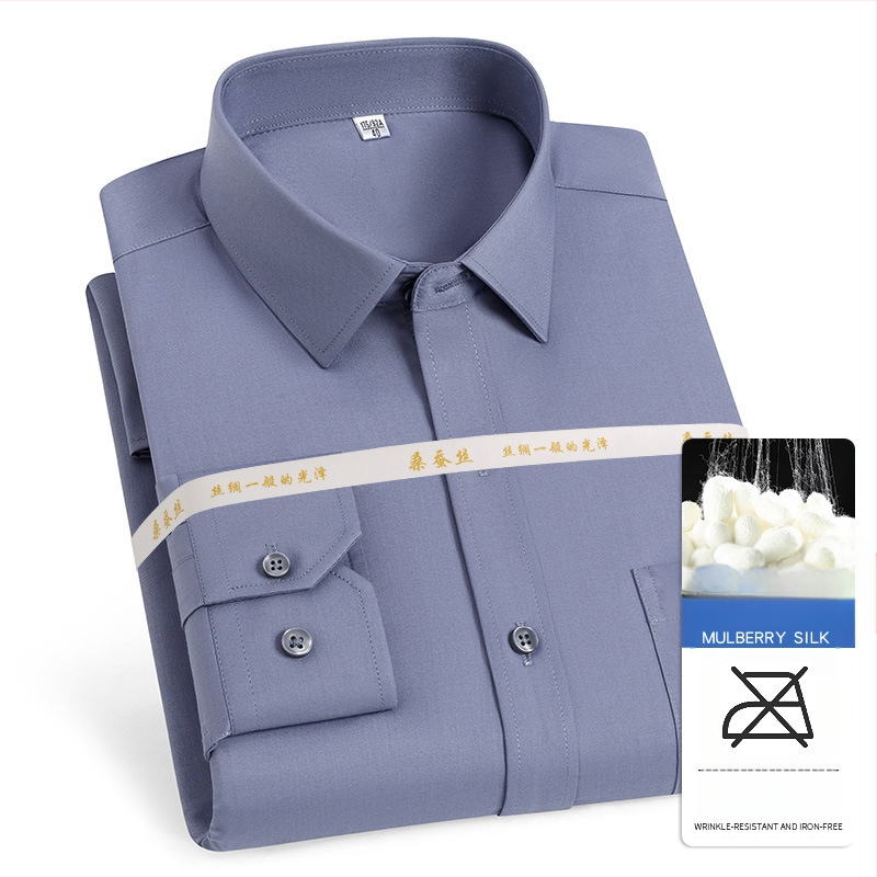 2025 tavaszi és őszi új férfi fiatal és középkorú Lassel üzleti divatos hétköznapi hosszú ujjú ing eper selyemmel