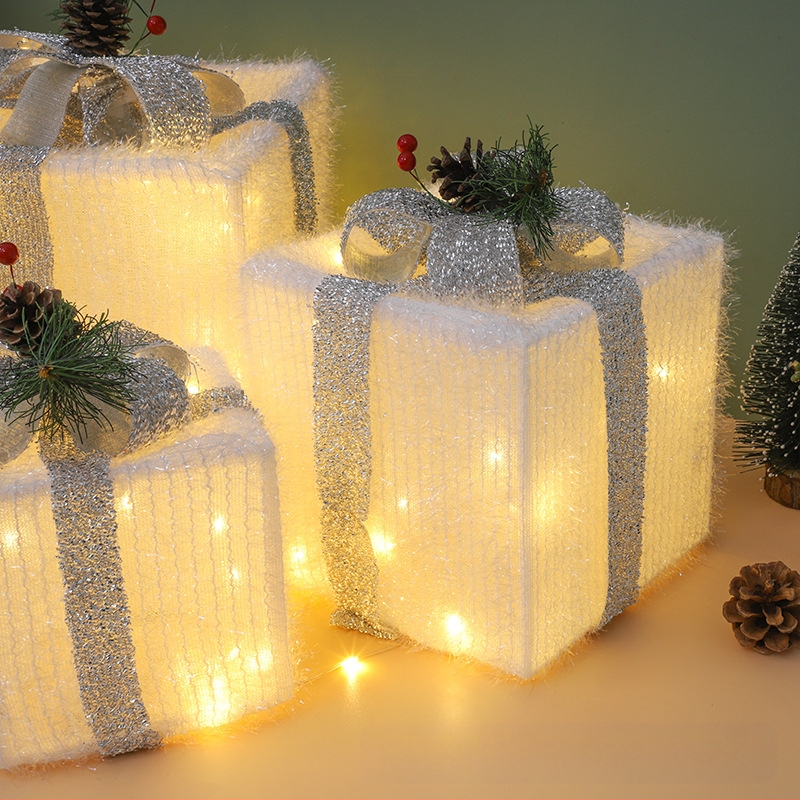 Kalėdinių šviečiančių dovanų dėžučių rinkinys, trys LED kalėdinių dovanų dėžutės, tinkančios Kalėdinių dovanų dėžutės lempai, interjero dekoravimo lempai