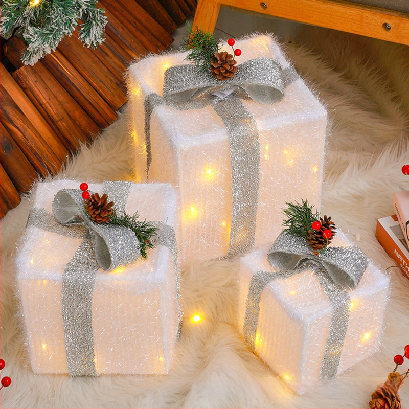 Kalėdinių šviečiančių dovanų dėžučių rinkinys, trys LED kalėdinių dovanų dėžutės, tinkančios Kalėdinių dovanų dėžutės lempai, interjero dekoravimo lempai