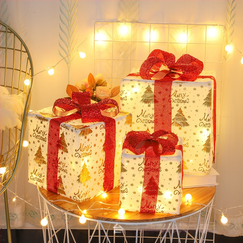 Kalėdinių šviečiančių dovanų dėžučių rinkinys, trys LED kalėdinių dovanų dėžutės, tinkančios Kalėdinių dovanų dėžutės lempai, interjero dekoravimo lempai