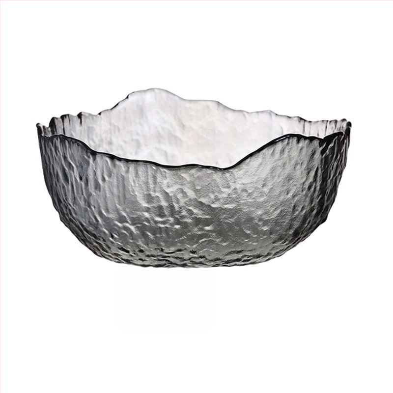 Haamriga töödeldud ebakorrapärane kuldse äärega klaasist salatikauss koduseks kasutamiseks, läbipaistev majapidamiskauss, luksusliku ilmega puuviljakauss