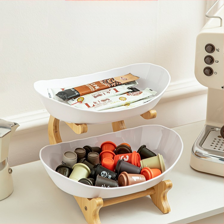 Medžio imitacijos namų apyvokos reikmenų daugiasluoksnė namų apyvokos reikmenų vaisių lėkštė saldainių vaisių lėkštė trijų sluoksnių dvigubo sluoksnio plastikinė lentynėlė vaisių lėkštė