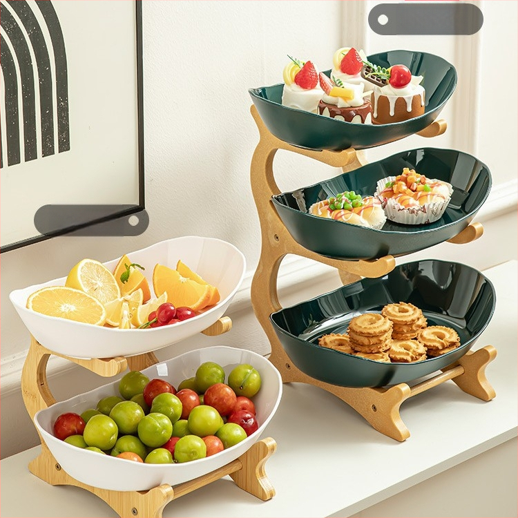 Medžio imitacijos namų apyvokos reikmenų daugiasluoksnė namų apyvokos reikmenų vaisių lėkštė saldainių vaisių lėkštė trijų sluoksnių dvigubo sluoksnio plastikinė lentynėlė vaisių lėkštė
