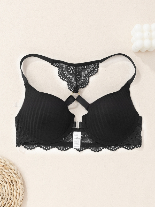 Euroopa ja Ameerika piiriülene aluspesu Amazoni uus seksikas triibuline rinnahoidja, esiosa pandlaga, push-up trükitud pitsist seljaga rinnahoidja