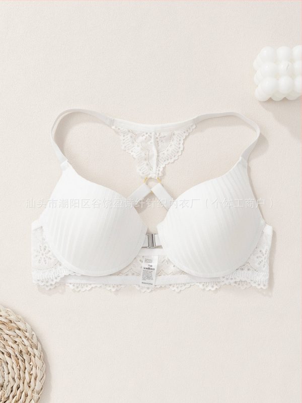 Euroopa ja Ameerika piiriülene aluspesu Amazoni uus seksikas triibuline rinnahoidja, esiosa pandlaga, push-up trükitud pitsist seljaga rinnahoidja