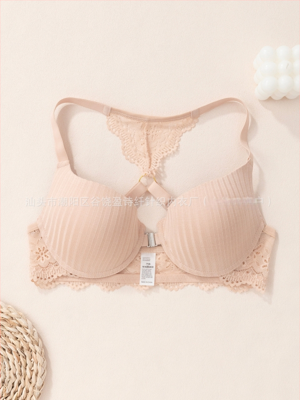 Euroopa ja Ameerika piiriülene aluspesu Amazoni uus seksikas triibuline rinnahoidja, esiosa pandlaga, push-up trükitud pitsist seljaga rinnahoidja