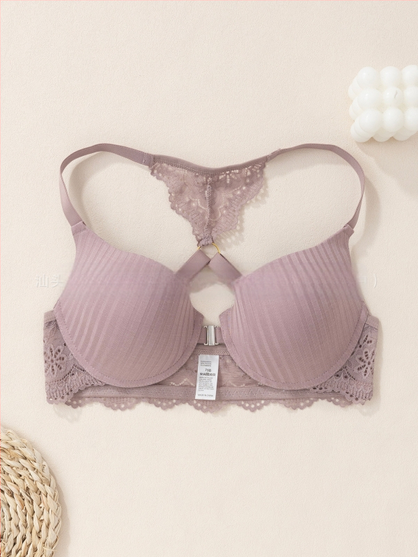 Euroopa ja Ameerika piiriülene aluspesu Amazoni uus seksikas triibuline rinnahoidja, esiosa pandlaga, push-up trükitud pitsist seljaga rinnahoidja