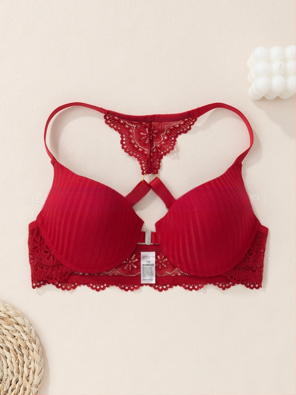 Euroopa ja Ameerika piiriülene aluspesu Amazoni uus seksikas triibuline rinnahoidja, esiosa pandlaga, push-up trükitud pitsist seljaga rinnahoidja