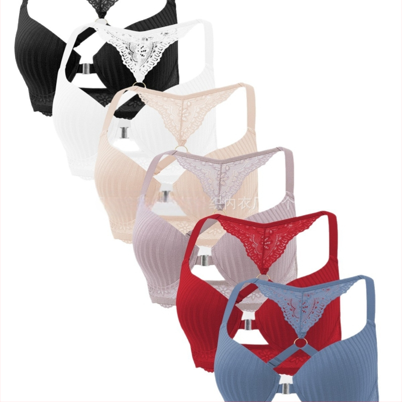 Euroopa ja Ameerika piiriülene aluspesu Amazoni uus seksikas triibuline rinnahoidja, esiosa pandlaga, push-up trükitud pitsist seljaga rinnahoidja