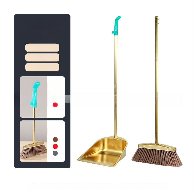 Veleprodaja zadebljane metle od nehrđajućeg čelika za kućanstvo, zlatne lopate za smeće, metle, kombinacije za komercijalne unutarnje i vanjske prostore