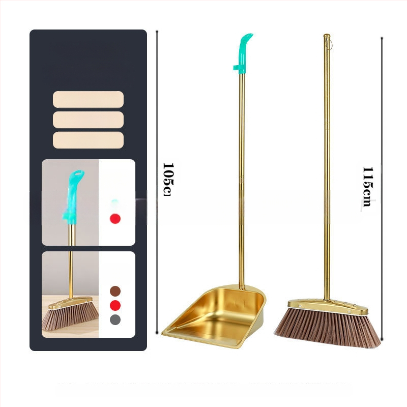 Veleprodaja zadebljane metle od nehrđajućeg čelika za kućanstvo, zlatne lopate za smeće, metle, kombinacije za komercijalne unutarnje i vanjske prostore