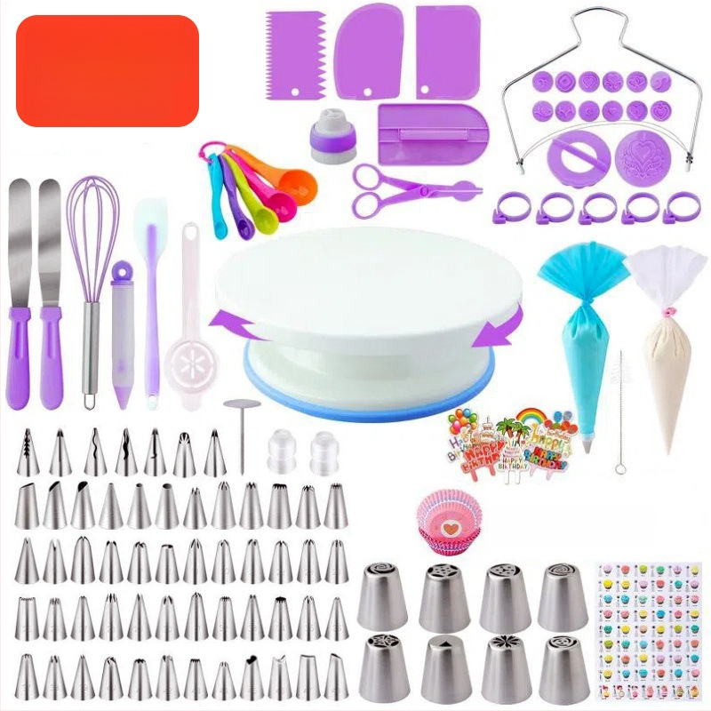 137 dalių tortų karuselės dekoravimo stalas, skirtas įvairiems kraštams, skandinaviško stiliaus kepimo įrankiai, tinka tortų dekoravimo rinkinys