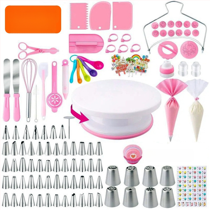 137 dalių tortų karuselės dekoravimo stalas, skirtas įvairiems kraštams, skandinaviško stiliaus kepimo įrankiai, tinka tortų dekoravimo rinkinys