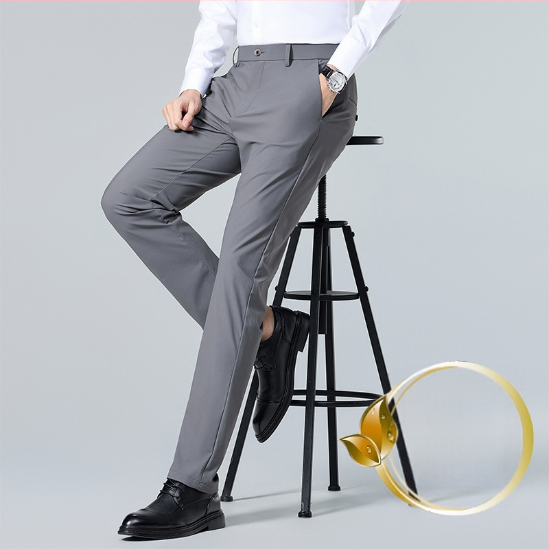 Nagy rugalmasságú DP vasalásmentes jég selyemnadrág férfi függőleges ránctalanító férfi nadrág üzleti hétköznapi rugalmas nadrág professzionális ruha