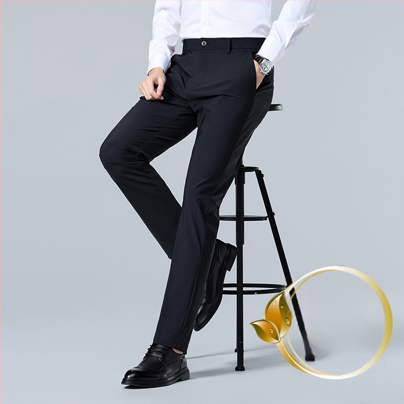 Nagy rugalmasságú DP vasalásmentes jég selyemnadrág férfi függőleges ránctalanító férfi nadrág üzleti hétköznapi rugalmas nadrág professzionális ruha