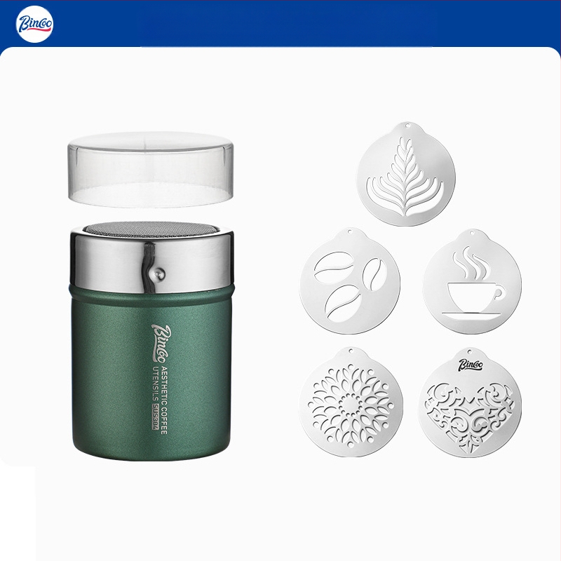 Bincoo posipač za kavu u prahu, matcha prah, kakao u prahu, šećer u prahu, sito za uložak 304, posipač za prah, kalup za ispis artefakta s cvijećem