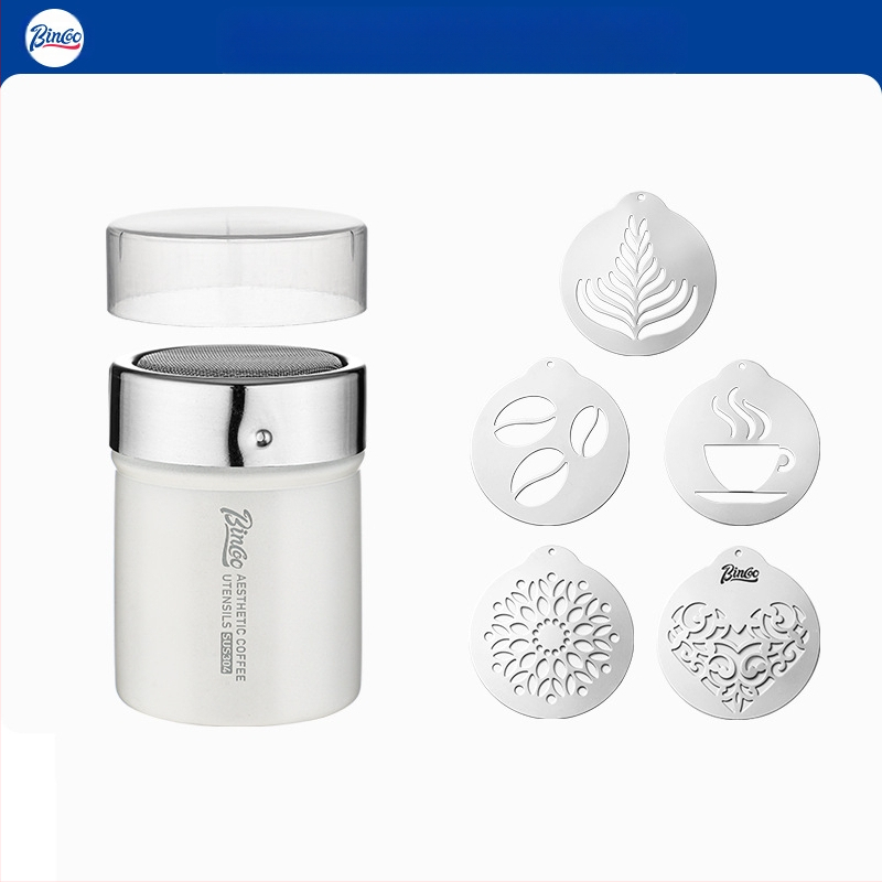 Bincoo posipač za kavu u prahu, matcha prah, kakao u prahu, šećer u prahu, sito za uložak 304, posipač za prah, kalup za ispis artefakta s cvijećem