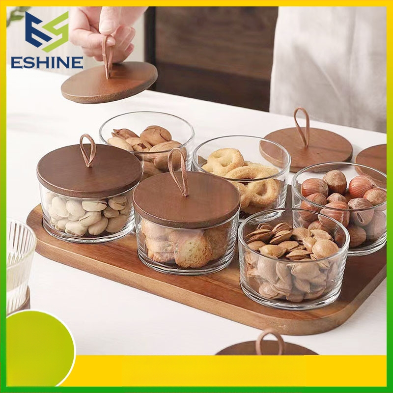 Stiklinis medinis dangtelis vaisių lėkštei komercinis užkandžių užkandžių užkandžių lėkštė baras vonios pėdų klubas KTV desertų padėklas