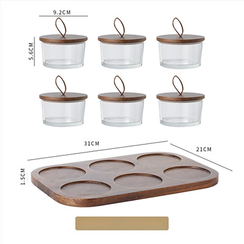 Stiklinis medinis dangtelis vaisių lėkštei komercinis užkandžių užkandžių užkandžių lėkštė baras vonios pėdų klubas KTV desertų padėklas