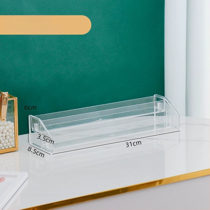 Astmeline lauvärvi taldriku hoiuriiul lauale, läbipaistev kihiline kosmeetika hoiukarp, tualettlaud, küünelakk, parfüümiriiul