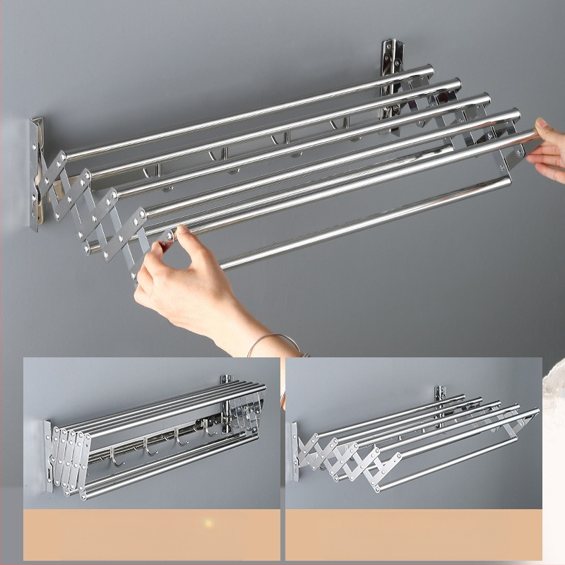 Roostevabast terasest sissetõmmatav käterätikuivati ilma augustamiseta rõdule, riiete kuivatusrest, vannitoale, veniv kokkupandav käterätikuivati