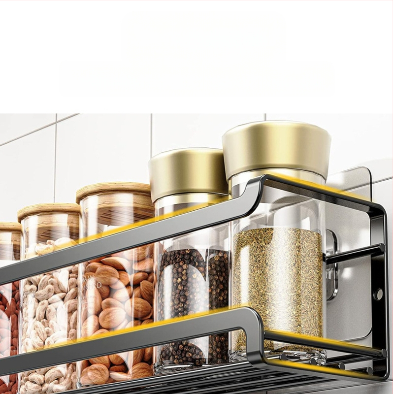 Prie sienos tvirtinama virtuvės prieskonių laikymo lentynėlė be perforatoriaus, spintelė, prieskonių lentynėlė, daugiafunkcinė prieskonių butelių lentynėlė, prieskonių lentynėlė