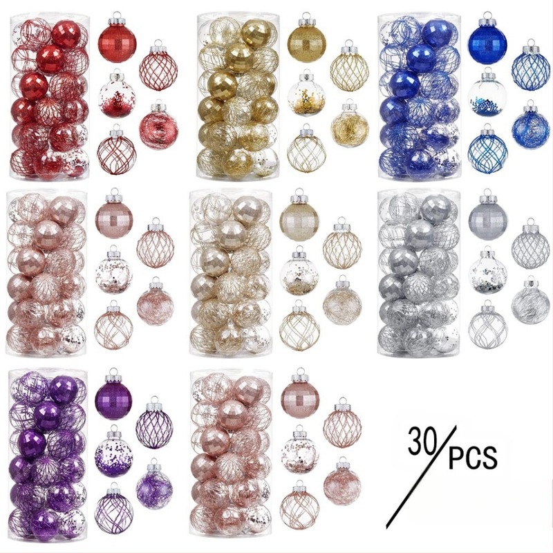 „Amazon“ karšto pardavimo 6 cm 30 vnt. permatomo rutulio plastikinis naminių gyvūnėlių permatomas rutulys kalėdinė dekoracija kalėdinis rutulys didmeninė prekyba