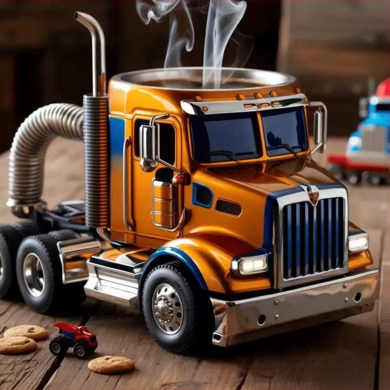 Határokon átnyúló új, európai stílusú, kézzel készített teherautó kávéscsésze gyantából készült kézműves asztali autódíszek fejlett érzékkel