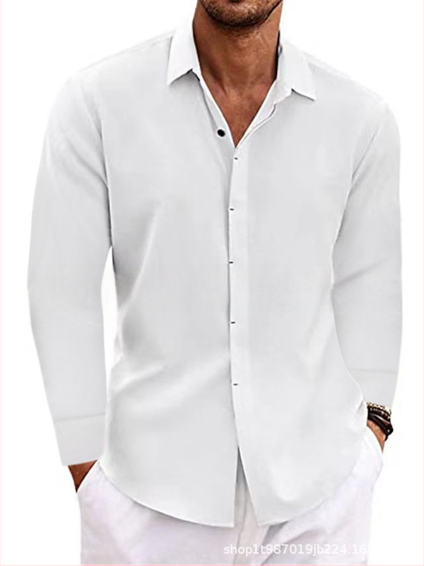 Férfi lenvászon hosszú ujjú póló, laza alsóing, tiszta színű pamut és lenvászon ing, nagy méret, lezser, sokoldalú, divatos munkaruházat