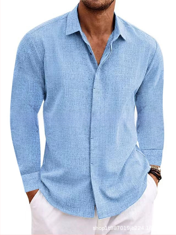 Férfi lenvászon hosszú ujjú póló, laza alsóing, tiszta színű pamut és lenvászon ing, nagy méret, lezser, sokoldalú, divatos munkaruházat