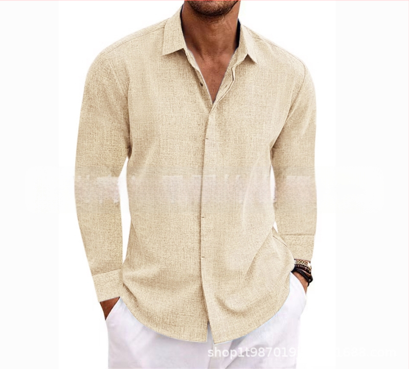 Férfi lenvászon hosszú ujjú póló, laza alsóing, tiszta színű pamut és lenvászon ing, nagy méret, lezser, sokoldalú, divatos munkaruházat