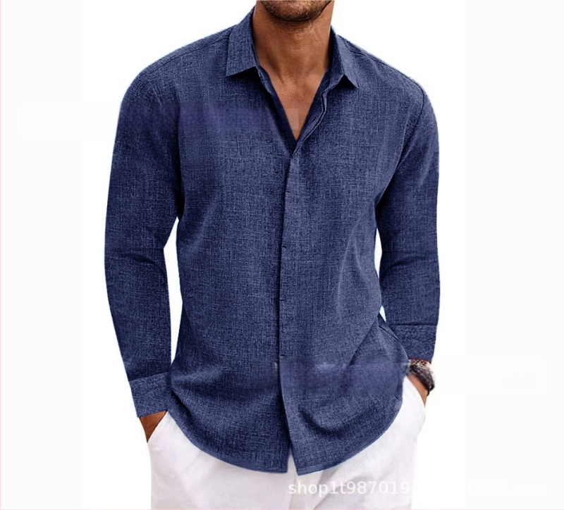 Férfi lenvászon hosszú ujjú póló, laza alsóing, tiszta színű pamut és lenvászon ing, nagy méret, lezser, sokoldalú, divatos munkaruházat