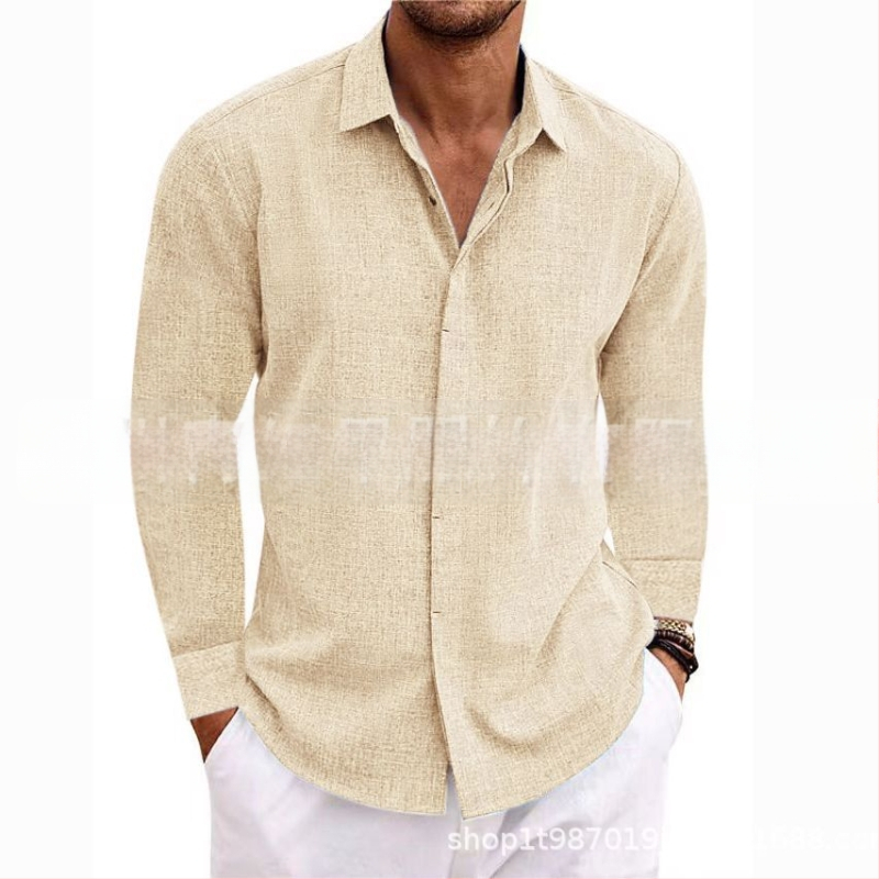 Férfi lenvászon hosszú ujjú póló, laza alsóing, tiszta színű pamut és lenvászon ing, nagy méret, lezser, sokoldalú, divatos munkaruházat