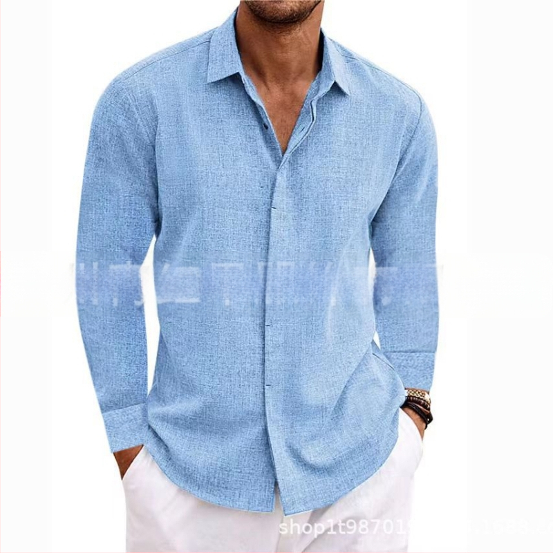 Férfi lenvászon hosszú ujjú póló, laza alsóing, tiszta színű pamut és lenvászon ing, nagy méret, lezser, sokoldalú, divatos munkaruházat