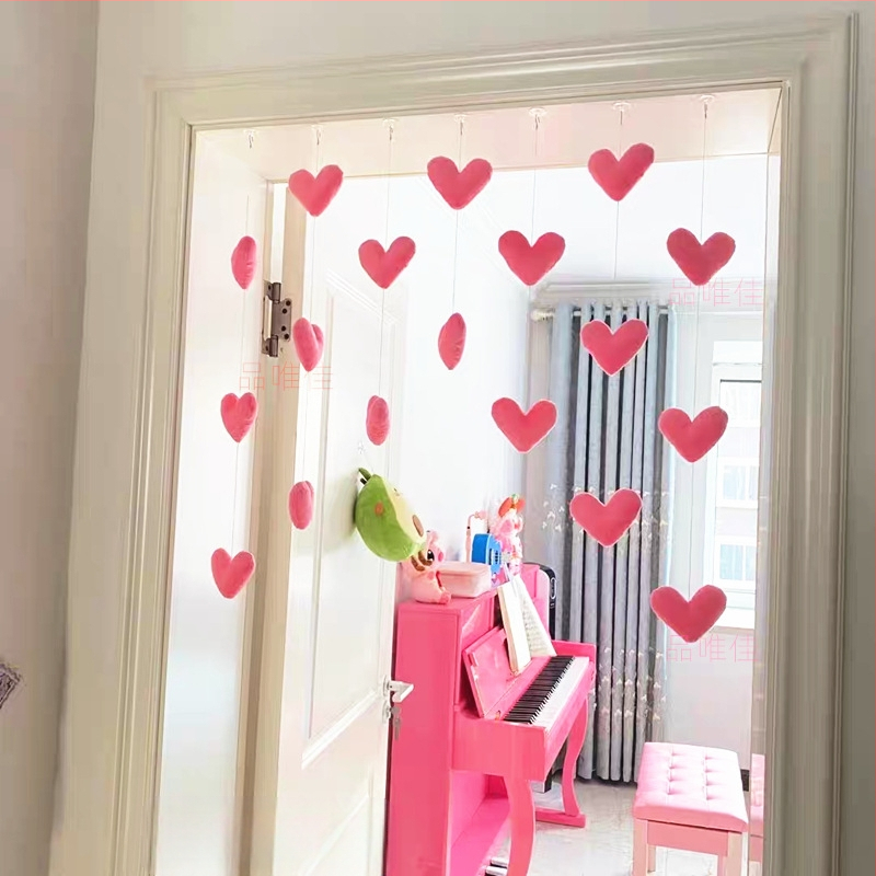 Populiarios durų užuolaidos, meilės durų užuolaidos, pertvaros, kabančios užuolaidos, mergaitiškos širdelės, korėjietiško stiliaus mielos rožinės persikinės širdelės