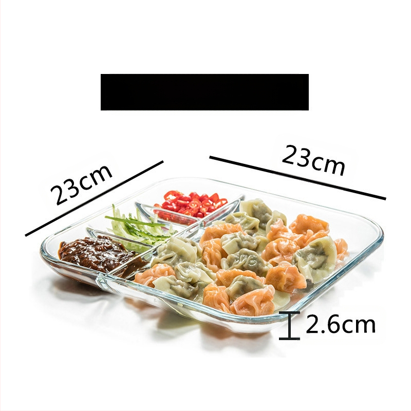 Grūdinto stiklo trijų skyrių lėkštė pusryčių stalo reikmenys valgomojo lėkštė atskiriamoji lėkštė namų apyvokos vaisių lėkštė daugiafunkcinė indų lėkštė